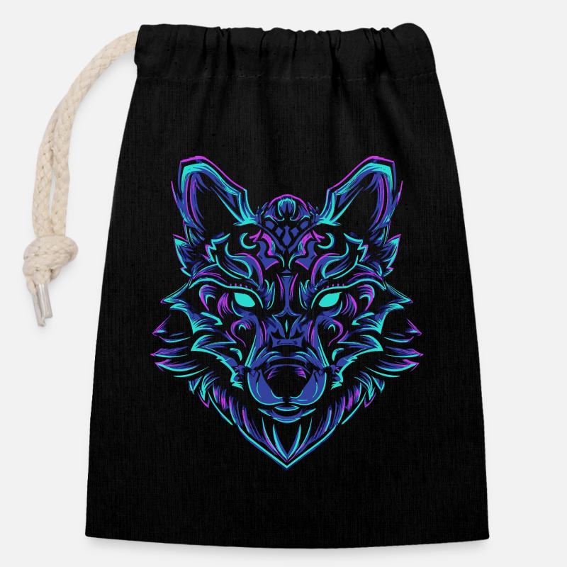 NéonWolf - Sac cadeau en coton avec cordon (14 x 20 cm) - noir