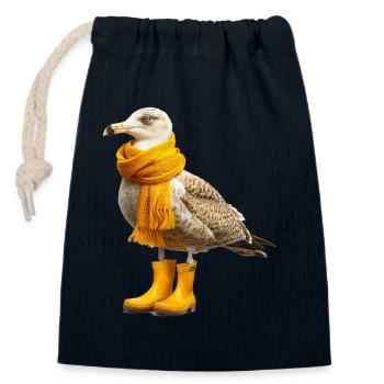 Albatross with rubber boots and scarf - Closable cotton gift bag (14x20cm) - navy - Front