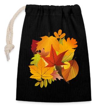 Feuilles d’automne - Sac cadeau en coton avec cordon (14 x 20 cm) - noir - Devant
