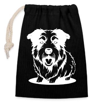 Hund weiß T-shirt Geschenk - Verschließbarer Geschenkbeutel aus Baumwolle (14x20cm) - Schwarz - Vorne