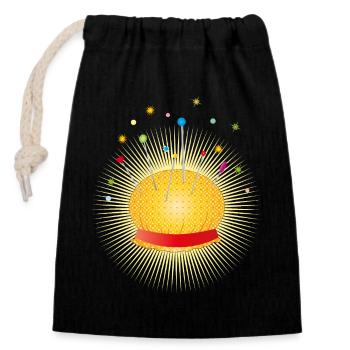 Pelote à épingles lumineuse – Motif de couture créatif - Sac cadeau en coton avec cordon (14 x 20 cm) - noir - Devant
