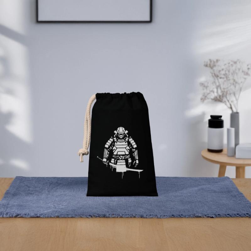 Shogun Samurai Armor Graffiti Vector Sac cadeau en coton avec cordon (14 x 20 cm)
