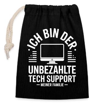 Unpaid Tech Support - Closable cotton gift bag (14x20cm) - black - Front