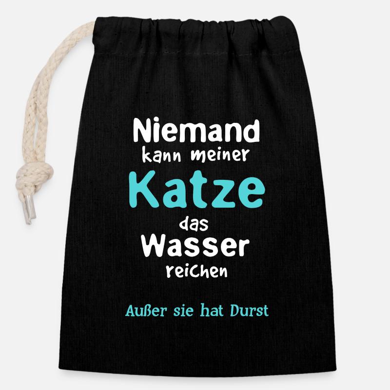 Katze Wasser reichen - Verschließbarer Geschenkbeutel aus Baumwolle (14x20cm) - Schwarz