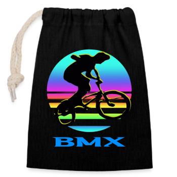 Vélo BMX - Sac cadeau en coton avec cordon (14 x 20 cm) - noir - Devant