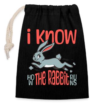 I Know How The Rabbit Runs Denglish - Verschließbarer Geschenkbeutel aus Baumwolle (14x20cm) - Schwarz - Vorne