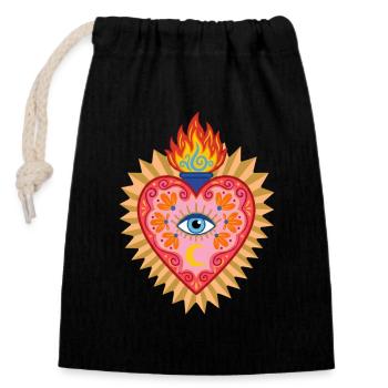 Sacred Mexican Heart Mystical Ex-Voto with Cent Eye - Closable cotton gift bag (14x20cm) - black - Front