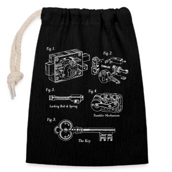 Verrouillage de plans : clé et mécanisme vintage - Sac cadeau en coton avec cordon (14 x 20 cm) - noir - Devant