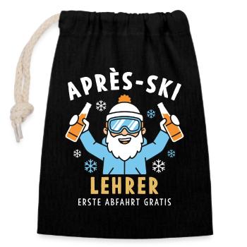 Moniteur d’après-ski Lustig - première descente gratuite - Sac cadeau en coton avec cordon (14 x 20 cm) - noir - Devant