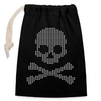 Skull with Stars motifs Crossbones Emblem - Closable cotton gift bag (14x20cm) - black - Front