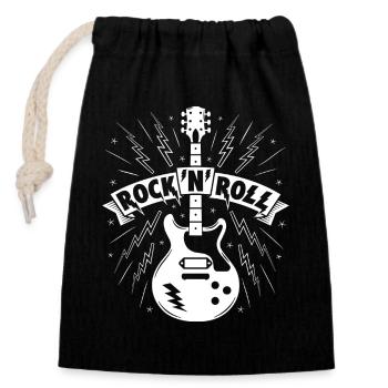 Rock'N'Roll-Banner mit Gitarre - Verschließbarer Geschenkbeutel aus Baumwolle (14x20cm) - Schwarz - Vorne