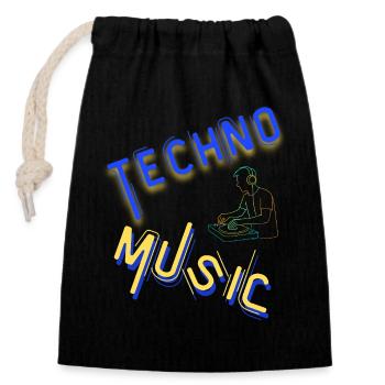 Techno Underground Club Logo - Verschließbarer Geschenkbeutel aus Baumwolle (14x20cm) - Schwarz - Vorne