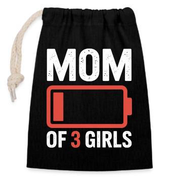 Maman de 3 filles Battery - Sac cadeau en coton avec cordon (14 x 20 cm) - noir - Devant