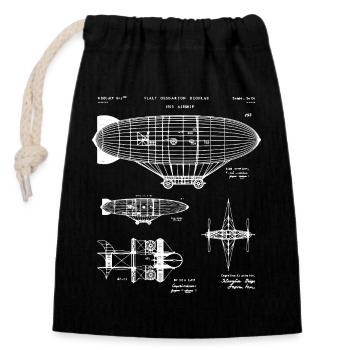 Zeppelin Blueprint Sketch - Closable cotton gift bag (14x20cm) - black - Front