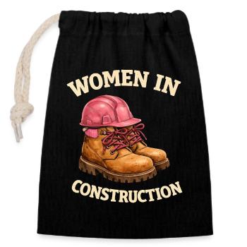 Bottes et casque de travail pour femmes dans la construction - Sac cadeau en coton avec cordon (14 x 20 cm) - noir - Devant