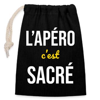 L'Apéro c'est Sacré - Sac cadeau en coton avec cordon (14 x 20 cm) - noir - Devant