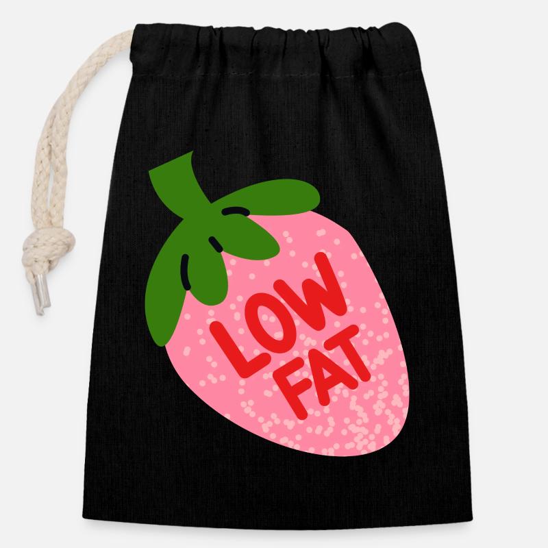 Fraise faible en gras, design de fruit amusant - Sac cadeau en coton avec cordon (14 x 20 cm) - noir