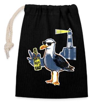 Bière Cool Seagull Lighthouse - Sac cadeau en coton avec cordon (14 x 20 cm) - noir - Devant