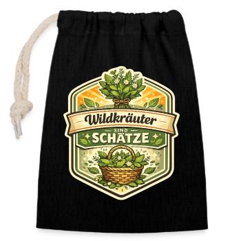 Wildkräuter sind Schätze - Verschließbarer Geschenkbeutel aus Baumwolle (14x20cm) - Schwarz - Vorne