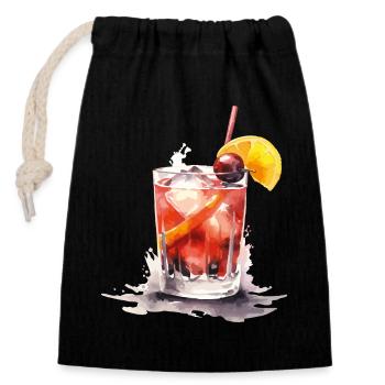 Water Glass Watercolor Citrus - Closable cotton gift bag (14x20cm) - black - Front