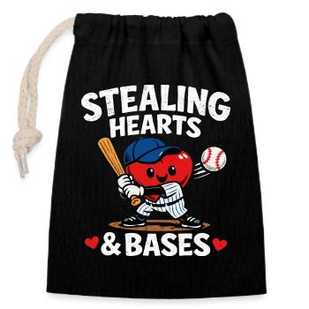 Stealing Hearts & Bases Baseball Herz Kinder Desig - Verschließbarer Geschenkbeutel aus Baumwolle (14x20cm) - Schwarz - Vorne