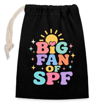 SPF Sonnenschutz Fan Sommer Sonne - Verschließbarer Geschenkbeutel aus Baumwolle (14x20cm) - Schwarz - Vorne