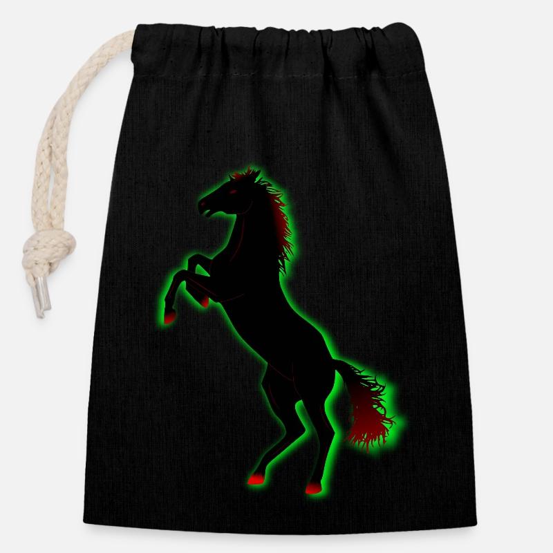 Cheval - Sac cadeau en coton avec cordon (14 x 20 cm) - noir