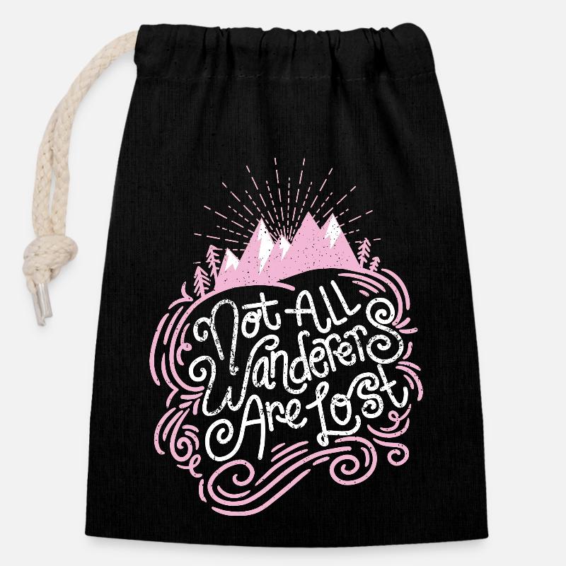 Tous les vagabonds ne sont pas perdus en rose - Sac cadeau en coton avec cordon (14 x 20 cm) - noir