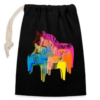 Pop Art Dala Pferde -Weihnachts Pulli Skandi Style - Verschließbarer Geschenkbeutel aus Baumwolle (14x20cm) - Schwarz - Vorne
