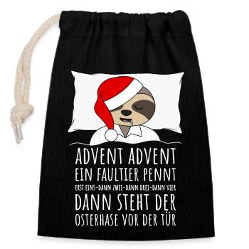 Advent Advent ein Faultier pennt Weihnachten - Verschließbarer Geschenkbeutel aus Baumwolle (14x20cm) - Schwarz - Vorne