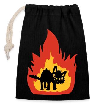 Burning hot cat - Closable cotton gift bag (14x20cm) - black - Front