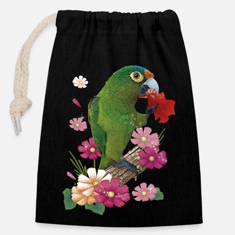 La perruche à front orange - Sac cadeau en coton avec cordon (14 x 20 cm) - noir