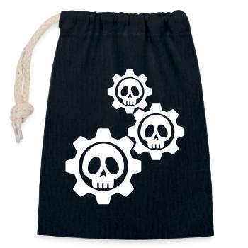 Weiße Totenköpfe und Zahnräder - Verschließbarer Geschenkbeutel aus Baumwolle (14x20cm) - Navy - Vorne