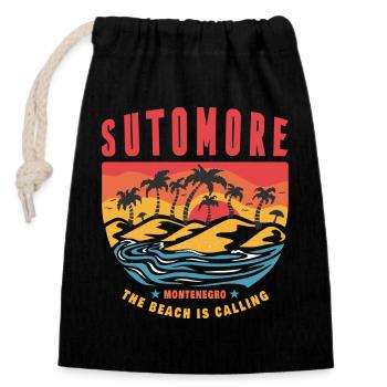 Sutomore Montenegro Strand Design - Verschließbarer Geschenkbeutel aus Baumwolle (14x20cm) - Schwarz - Vorne