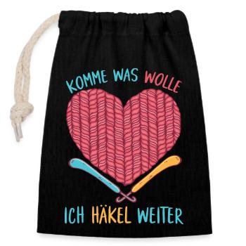 Komme was wolle Ich häkel weiter Häkeln Geschenk - Verschließbarer Geschenkbeutel aus Baumwolle (14x20cm) - Schwarz - Vorne