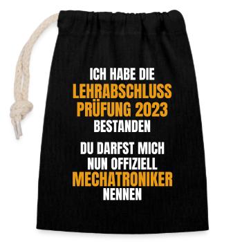 Mechatroniker Ausbildung 2023 Prüfung bestanden - Verschließbarer Geschenkbeutel aus Baumwolle (14x20cm) - Schwarz - Vorne