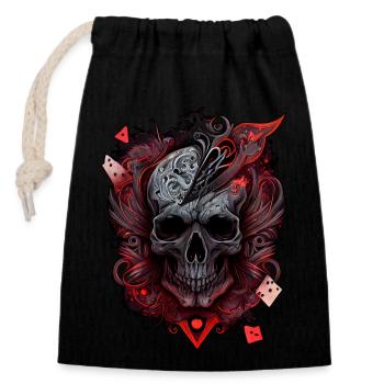 Splash multicolor skull. Poker face - Closable cotton gift bag (14x20cm) - black - Front