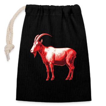 Goat red and white - Closable cotton gift bag (14x20cm) - black - Front