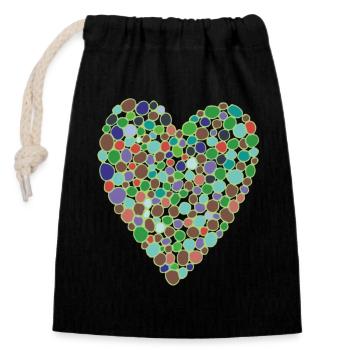Vert coeur - Sac cadeau en coton avec cordon (14 x 20 cm) - noir - Devant