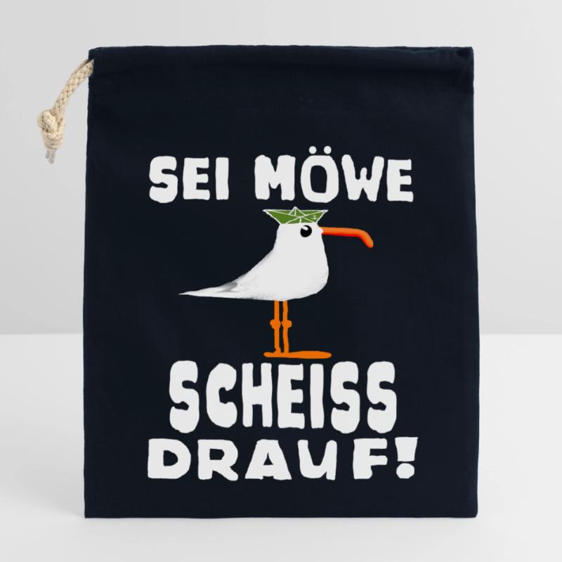 Sei Möwe Scheiss drauf Spruch oder Geschenkidee Verschließbarer Geschenkbeutel aus Baumwolle (14x20cm)