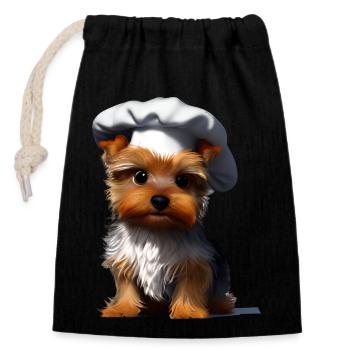 Restaurateur Yorkshire Terrier Chien de cuisine chiot - Sac cadeau en coton avec cordon (14 x 20 cm) - noir - Devant