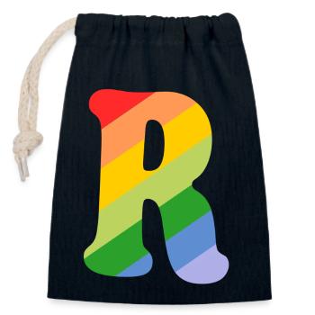 Letter R rainbow - Closable cotton gift bag (14x20cm) - navy - Front