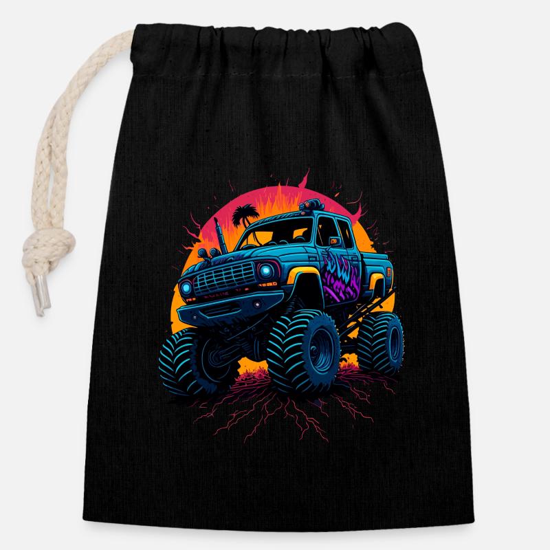 Monstertruck - Verschließbarer Geschenkbeutel aus Baumwolle (14x20cm) - Schwarz