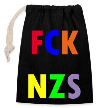 FCK NZS - Closable cotton gift bag (14x20cm) - black - Front