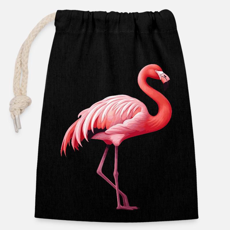 Flamingo - Verschließbarer Geschenkbeutel aus Baumwolle (14x20cm) - Schwarz