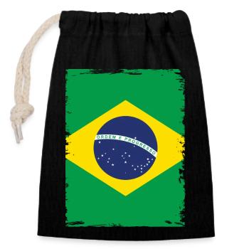 Brazil Flag Brazilian Flag South America - Closable cotton gift bag (14x20cm) - black - Front