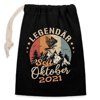 Legendär seit Oktober 2021 - 2021 - Verschließbarer Geschenkbeutel aus Baumwolle (14x20cm) - Schwarz - Vorne