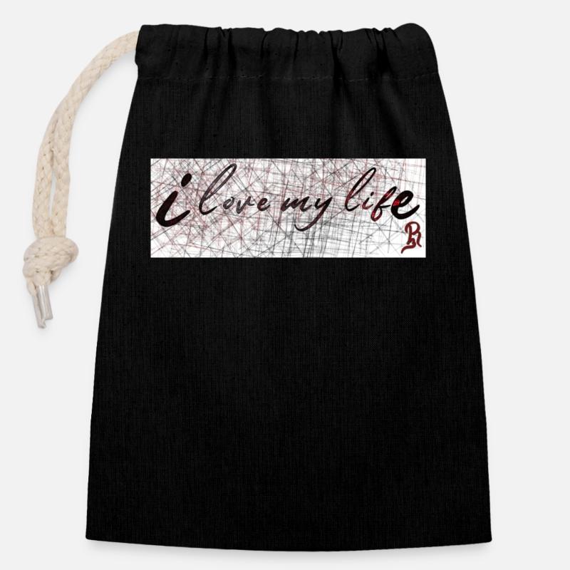 Love - Closable cotton gift bag (14x20cm) - black