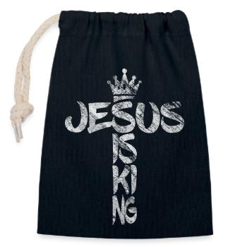 Jesus is King Christian Vintage Cross - Closable cotton gift bag (14x20cm) - navy - Front