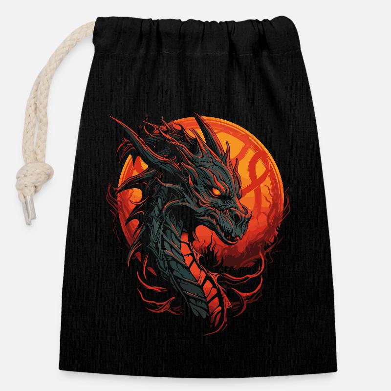 Créature mythologique du dragon de feu - Sac cadeau en coton avec cordon (14 x 20 cm) - noir
